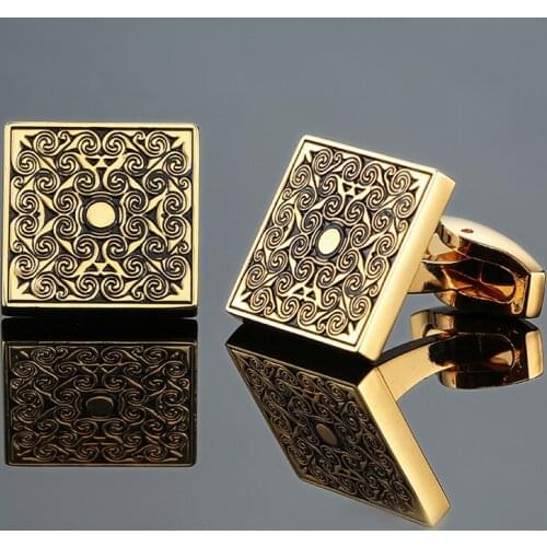 DY The new high-grade brand square hand polished carved Golden Rose Cufflinks fashion Mens French shirt Cufflinks free shipping