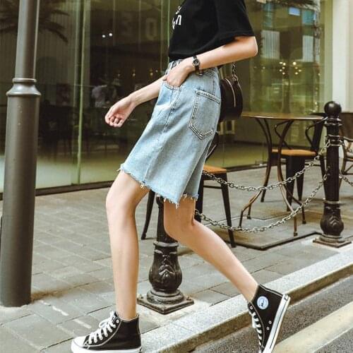 Womens Short Denim Pants Womens Summer 2021 New High Waist Loose Shorts Straight Wide Leg Jeans Feme Casual Knee Length Pants