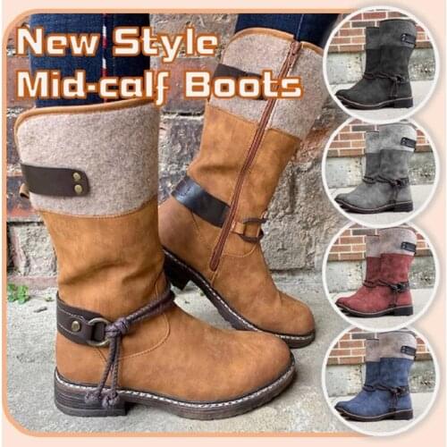 Women Snow Boots Vintage Round Toe Low Heel Long Booties Winter Autumn Shoes -OPK