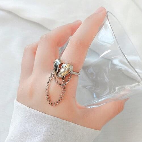 2021 Vintage Metal Tassel Open Rings For Women Charm Elegant Harajuku Love Chain Irregular Ring Y2K Jewelry Fashion 90s Gifts