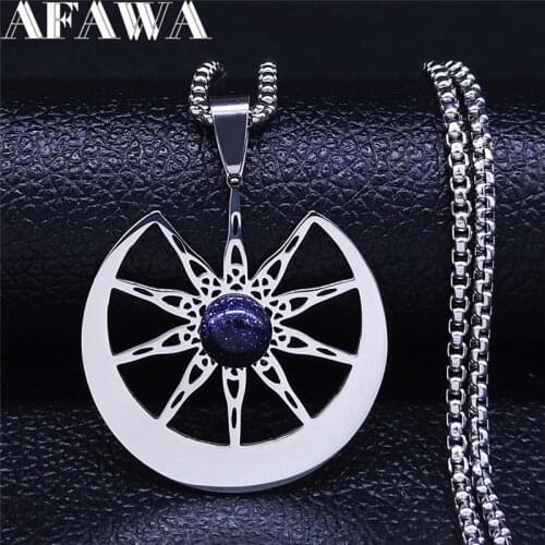 Witchcraft Ten-Pointed Star Moon Natural Stone Stainless Steel Necklaces Silver Color Women/Men Jewelry collier homme N4346S02