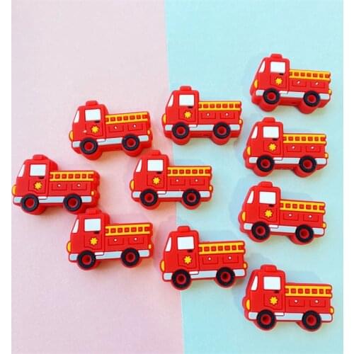10pcs Silicone Fire truck car Beads BPA Free Baby Teething Beads DIY Toy For Pacifier Clips New Born Baby Teether