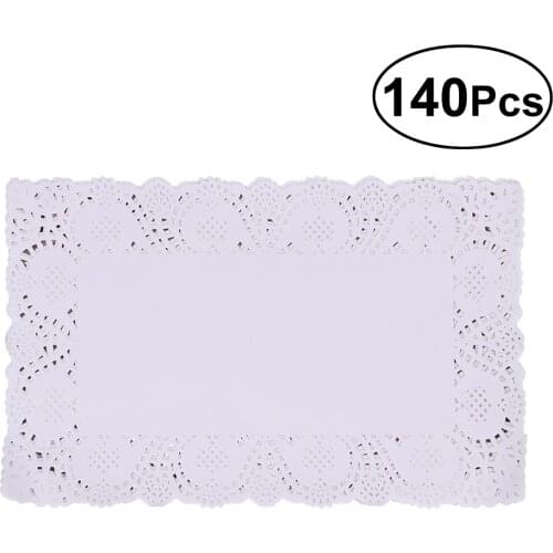 140 Pcs Paper Placemats Lace Rectangle Flower Pattern Cake Packaging Pads Paper Doilies for French Fries Desserts (25x35CM)