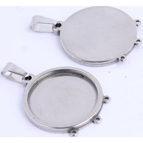 5pcs Stainless Steel 20mm 25mm Round Cabochon Pendant Base Setting Trays With Loops Diy Necklace Bezels For Jewelry Making