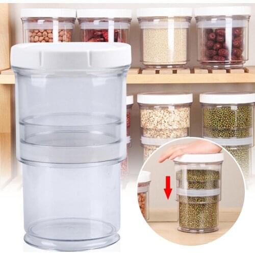 850-1400ml Retractable Kitchen Storage PVC transparent Food Storage Container Stackable Airtight Cereal jar Container Organizer