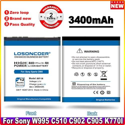 LOSONCOER 3300mAh BST-38 for SONY ERICSSON C510 C902 C905a K770 K770i K580 K850i K858 R300 R306 S312 S500 T658 W580 W580i W980