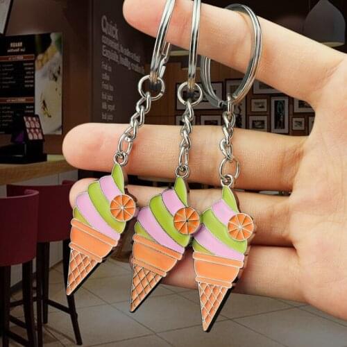 FREE SHIPPING BY DHL 100pcs/lot 2021 New Metal Cute Ice Cream Keychains Mini Ice Cream Keyrings Gifts Custom LOGO