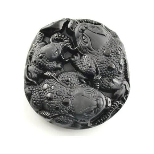 60mm Large Size Pixiu Family Pendant Fit For Jewelry Making Black Obsidian Carved Jewelry Exaggerated Necklace