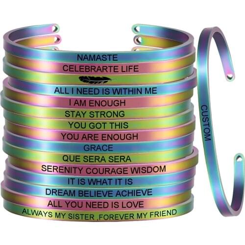 Stainless Steel Cuff Bangle Customized Engrave "I AM ENOUGH" Inspirational Motivational Bracelet For Her SL-096