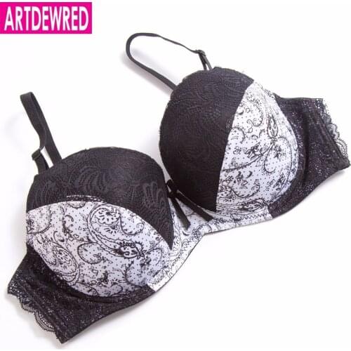 ARTDEWRED D E cup Lace Push Up bra for Plus Size Women 34 36 38 40 42 Women Large Cup Bras Brassiere Printing Style