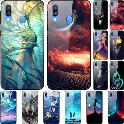 Case For Samsung Galaxy A40 Back Phone Cover Black Silicone Bumper With Tempered Glass Series 3