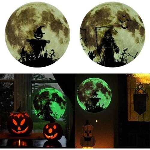 1pc 30cm 3D Luminous Moon Wall Sticker Halloween Decoration For Room Living Room Bedroom Home Decor Glow In The Dark Wall Decals