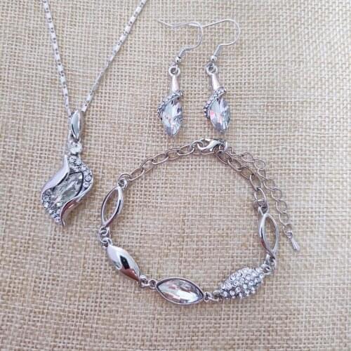 Fine jewelry 925 sterling silver suitable for ladies wedding angel elf white necklace earrings bracelet set yw037