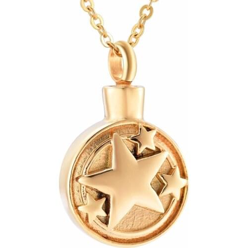 IJD9916 High Quality Vintage Star Stainless Steel Cremation Pendant Memorial Necklace Ashes Holder Urn Funeral Keepsake Jewelry