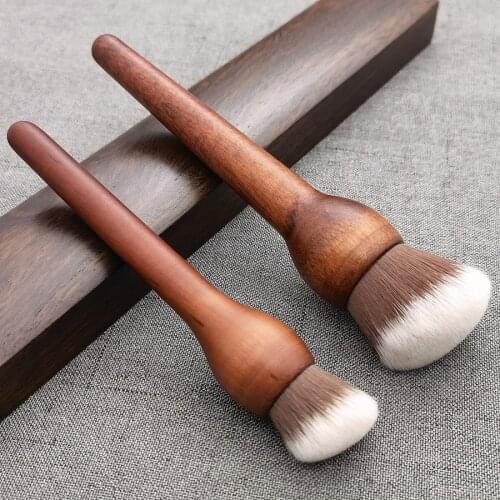 Rounded Slant Foundation Brush Natural Wood Cosmetic Cream Makeup Brushes