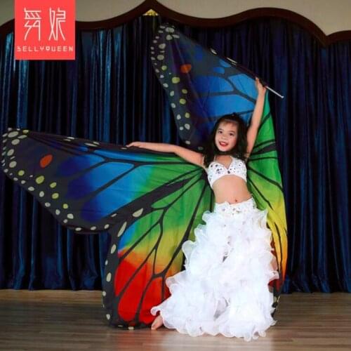 New Belly Dance Kids Butterfly Isis Wings for Children Rainbow Stage Performance Props Wings Polyester dancing Wings for Girls