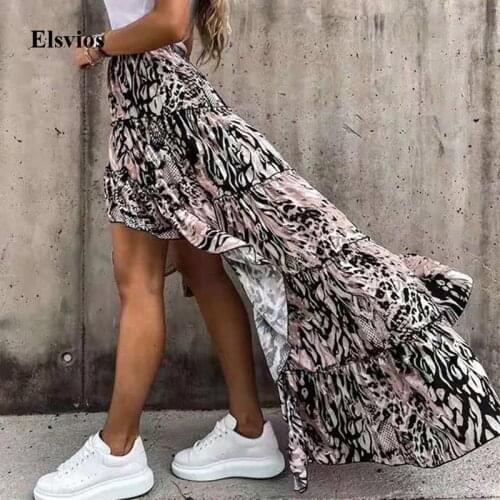 Summer Floral Print Boho Irregular Skirts Elegant Spring Women Beach Long Skirt 2021 Fashion Ruffle Lady Party Skirt Streetwear