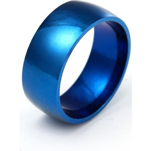 MANGOSKY 8MM Blue Stainless Steel Rings for Men and Women Personalized Ring Customize Ring Engraved Ring