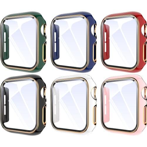 PC+Tempered Glass film iWatch Matte Materail Tempered Glass Hard Case For Apple Watch 6 5 4 3 40MM 44MM For iWatch SE 42MM 38mm