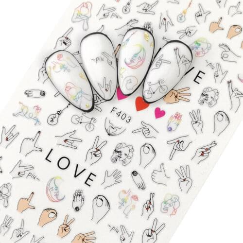 Nail Sticker 3D Nails Slider Decals Gesture Love Design Nail Art Decoration Manicure Adhesive Foil Wraps Pegatinas