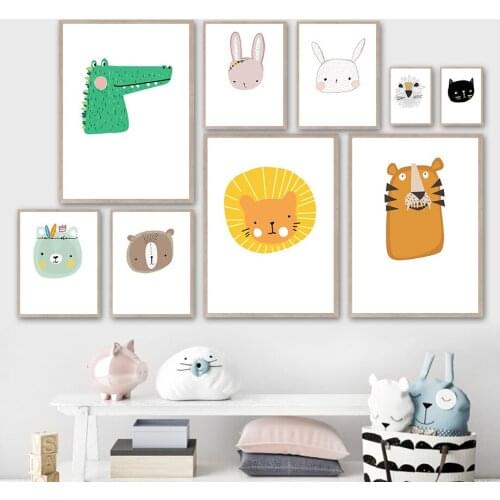 Bear Rabbit Cat Crocodile Tiger Hedgehog Lion Wall Art Canvas Painting Nordic Posters And Prints Wall Pictures Kids Room Decor