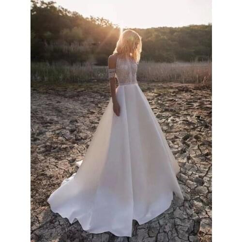 CloverBridal Lace+Satin In Stock Cheap Wedding Dresses 2021 Off-The-Shoulder Civil Beach Garden Bridal Gown WW8375