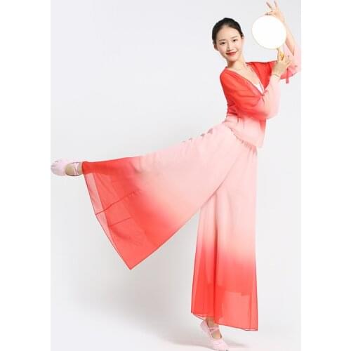 2021 New Oriental Classical Dance Performance Clothes Modern Dance Costume Chiffon Yarn Tops Wide-leg Pants Exercise Suits