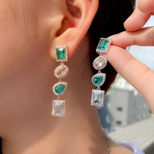 Brand New 925 Silver Jewelry Exquisite Cubic Zirconia Long Earrings for Women Elegant Dangle Drop Earring Fashion Bridal Jewelry