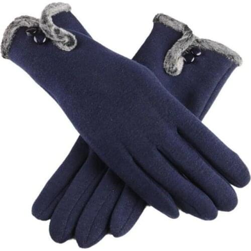 YLWHJJ New Female Autumn Winter Non-Inverted Velvet Cashmere Full Finger Warm Lace Gloves Women Cotton Touch Screen Gloves