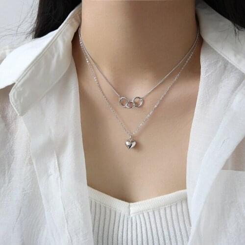 Heart Pendant Necklace Women Circles Heart Layered Necklace 925 Sterling Silver Cute Charm Choker Necklace Collar Fashion 2020