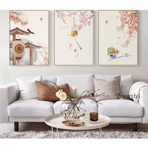 Japanese Style Landscape Posters Wind Chimes and Kite Canvas Painting and Prints Wall Art Pictures for Living Room Home Decor