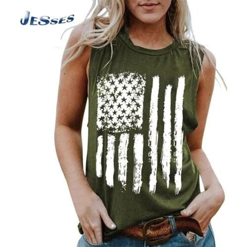 Festive Streetwear Womens Flag Print Round Neck Top Sexy Vest 2021 Hot American Independence Day Tee Ladies Plus Size Tank Tops