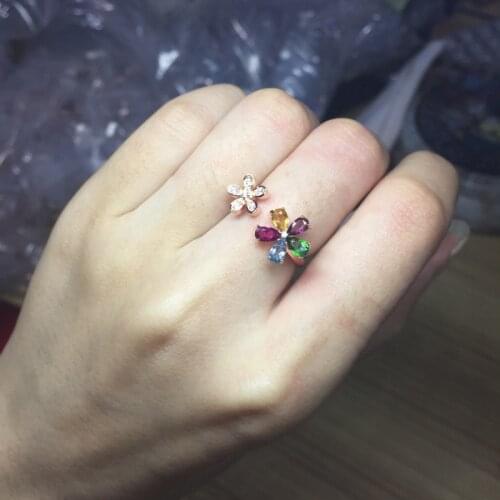Natural Colorful Tourmaline Adjustable Ring for Women Send Randomly Wholesale 3*5mm