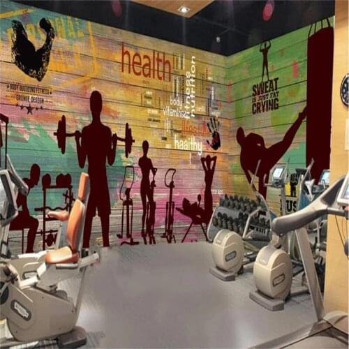 Retro Nostalgic Graffiti Plank Sports Fitness Club Background Wallpaper Gym Industrial Decor Mural 3D Papel De Parede Waterproof