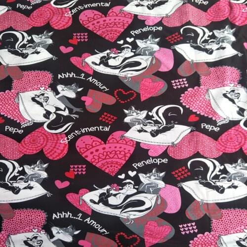 Fox Amour Scent Imental Print Black 100% Cotton Fabric for Girl Clothes Bedding Set Hometextile Cushion Cover Backpack DIY