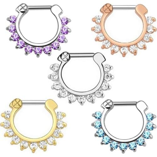 1 PC High Quality Hot Unique 1.2*10mm Zircon Aztec Septum Clicker Nose Ring Stud Nose Piercing Stud Earrings Body jewelry