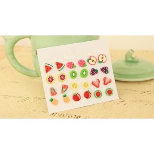 12 pairs/set Resin Fruits Stud Earring for Girl Kids Gift Apple Applepine Cherry Watermelon Lemon Strawberries Earrings