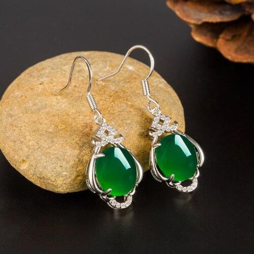 Simple Trendy Emerald Drop Earrings for Women 925 Silver Ball Ethnic Anniversary Gifts Jewelry Free Shipping SILVER Earring