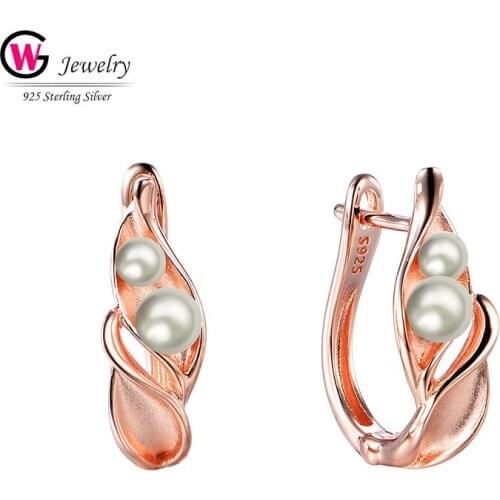 Pearl Earrings Jewelry Elegant Hoops Rose Gold Color Women Earrings Luxury Accessories Real Silver 925 Studs