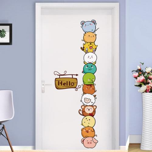 [shijuekongjian] Cartoon Animals Wall Stickers DIY Children Wall Decals for Kids Room Baby Bedroom Door House Decoration