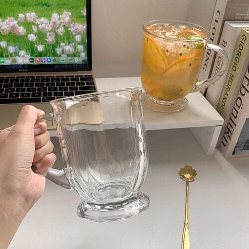 Ins Style Korean Version Large Capacity Glass Cup Juice Milk Drink Cup Advanced Simple Transparent Water Cup Decoration