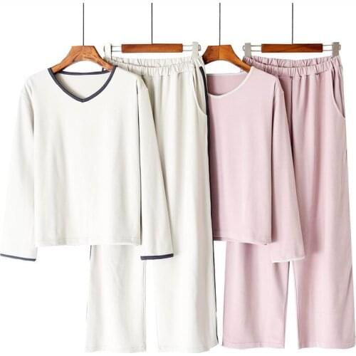 Thermal Card Velvet, Skin-friendly, Warm Women Pajamas Double-sided Velvet Heating Fiber V-neck Thickening Loose Casual Homewear