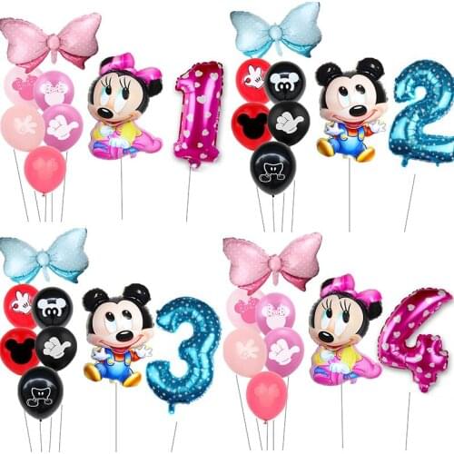 1set Minnie Them Balloons Cartoon Figure Mickey Mouse 32inch Number Balloons Birthday Party Decorations Baby Shower Air Globoes