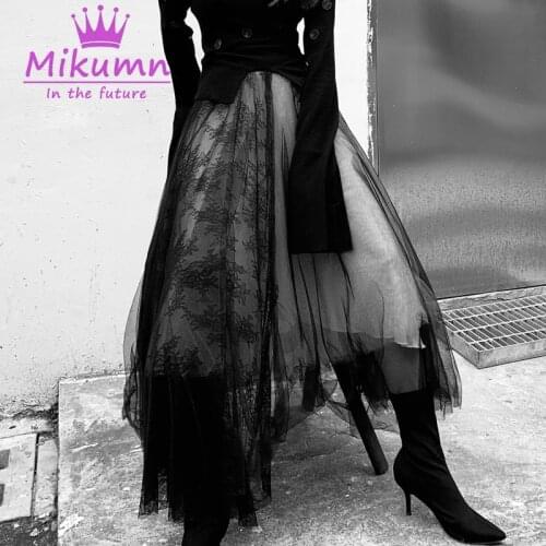 Harajuku Lace Patchwork Women High Waist Long Mesh Party Skirts Punk Streetwear Ball Gown Gothic Skirts Saias Femininas