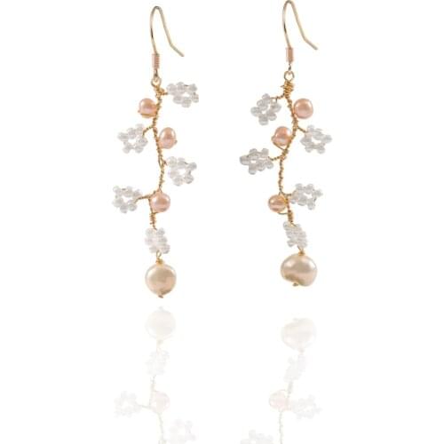 LANFLORA fashion flowers handmade women earrings Freshwater Pearl earrings copper alloy earrings free shipping