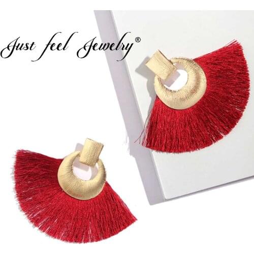 JUST FEEL Big Circle Tassel Dangle Earrings For Women Bohemia Fashion Long Fringe Vintage Round Drop Earring 2018 Female Jewelry