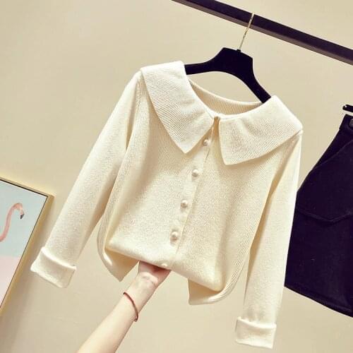 Ladies sweater spring and autumn 2021 new fashion casual knitted bottoming shirt top doll collar womens western style