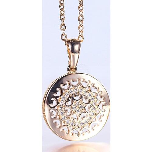 585 Rose Gold Pendant Necklace for Women Girls Cubic Zircon Cut Out Round Pendant Necklace Wedding Party Gift Jewelry DGP415