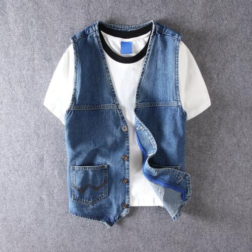 Prowow Spring Summer Korean Version Style Fashion Men Vest Blue Color Vintage Simple Suit Vest Men Streetwear Punk Denim Vest