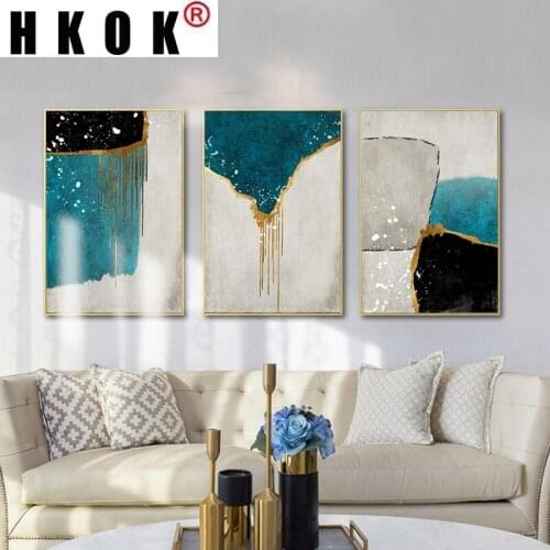 HKOK Golden Color Abstract Wall Art Canvas Painting Poster and Print Minimalist Nordic Decoration Pictures Modern Home Decor